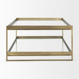 Trey 56.0L x 32.0W x 17.0H Gold Metal W/Glass Coffee table by Mercana at Eve Furniture