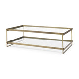 Trey 56.0L x 32.0W x 17.0H Gold Metal W/Glass Coffee table by Mercana at Eve Furniture