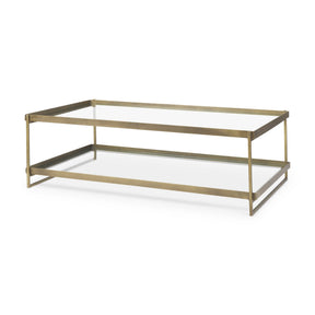 Trey 56.0L x 32.0W x 17.0H Gold Metal W/Glass Coffee table by Mercana at Eve Furniture