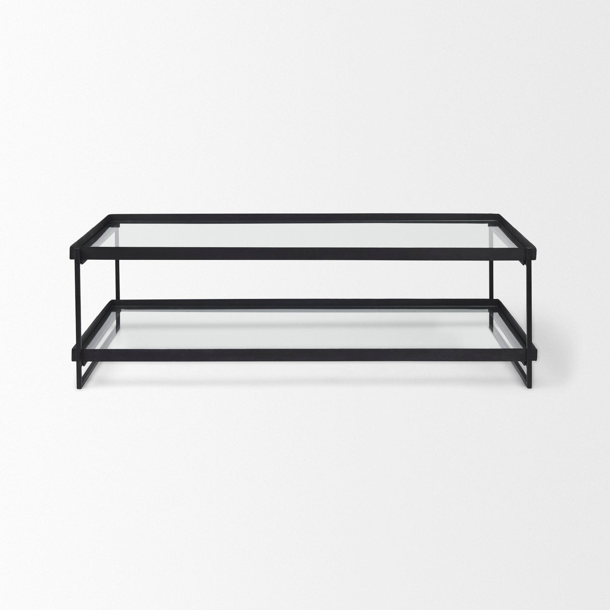 Trey 56"L x 32"W x 17"H Black Metal W/Glass Coffee Table by Mercana at Eve Furniture