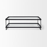 Trey 56"L x 32"W x 17"H Black Metal W/Glass Coffee Table by Mercana at Eve Furniture