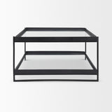 Trey 56"L x 32"W x 17"H Black Metal W/Glass Coffee Table by Mercana at Eve Furniture