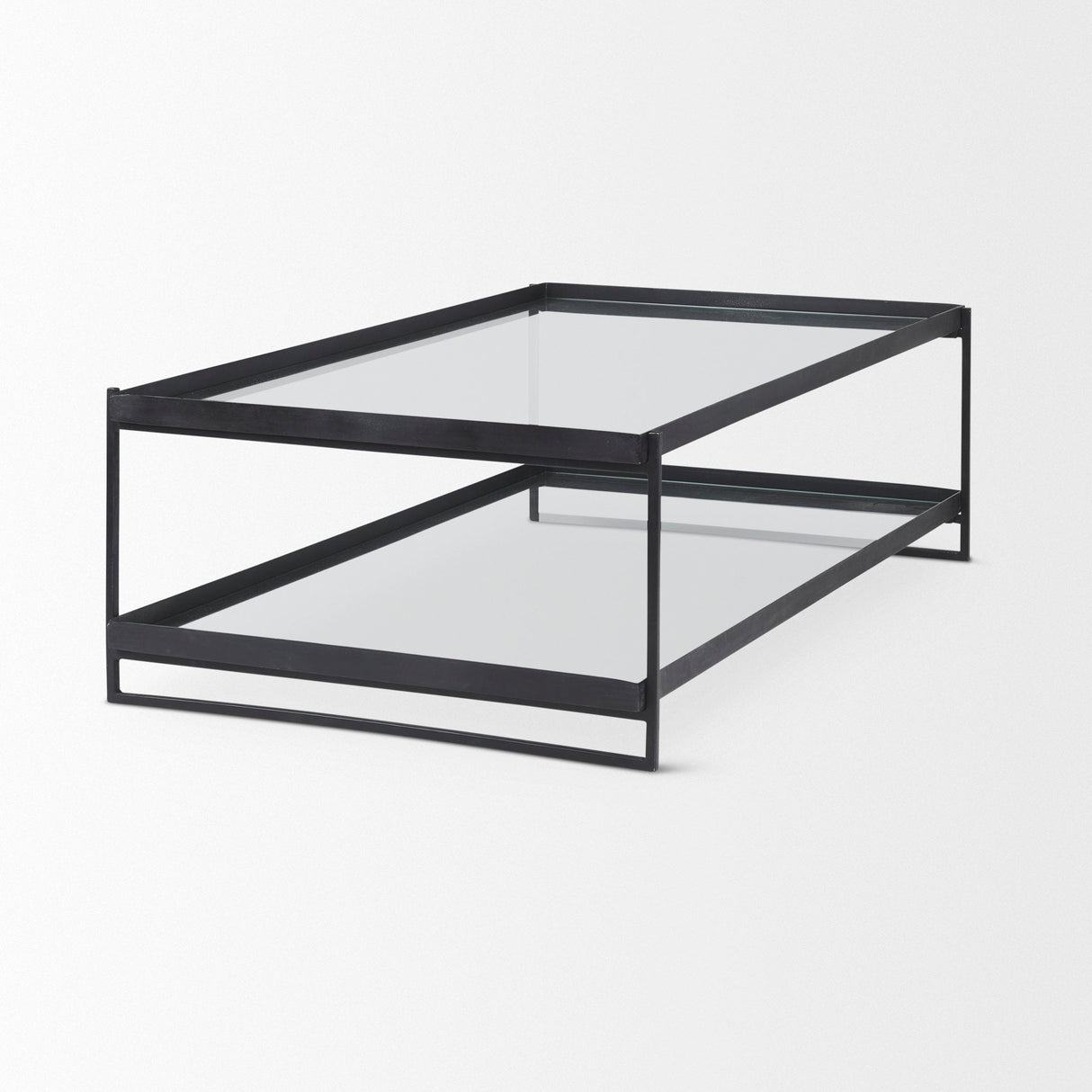 Trey 56"L x 32"W x 17"H Black Metal W/Glass Coffee Table by Mercana at Eve Furniture