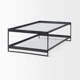 Trey 56"L x 32"W x 17"H Black Metal W/Glass Coffee Table by Mercana at Eve Furniture