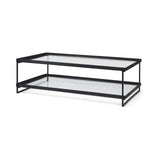 Trey 56"L x 32"W x 17"H Black Metal W/Glass Coffee Table by Mercana at Eve Furniture