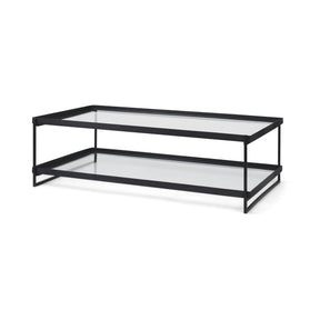 Trey 56"L x 32"W x 17"H Black Metal W/Glass Coffee Table by Mercana at Eve Furniture