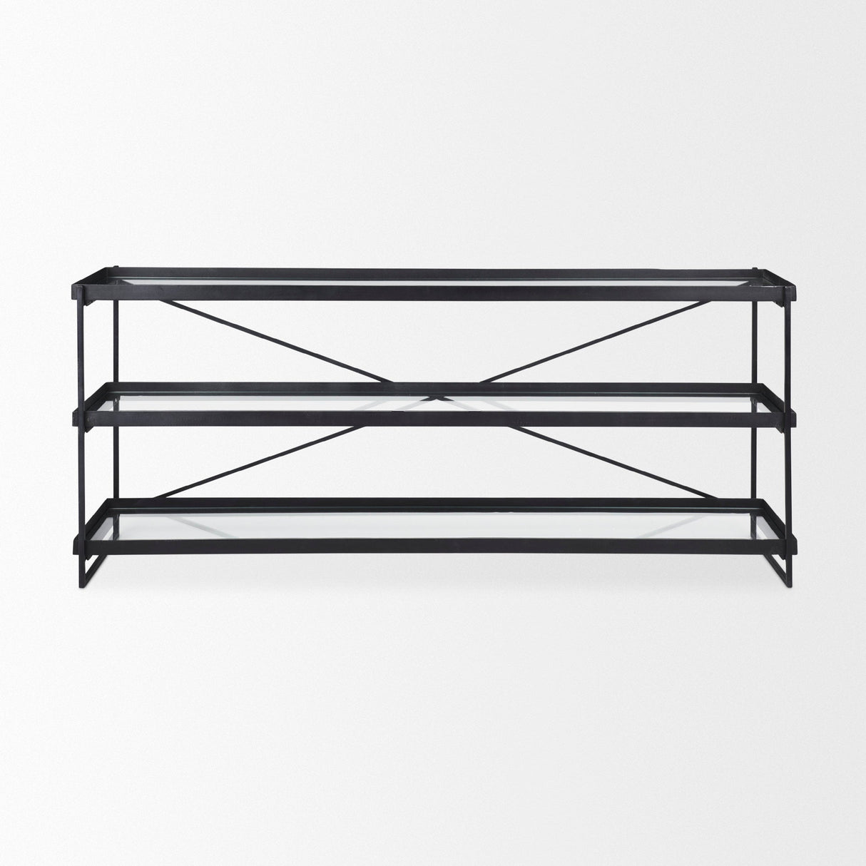 Trey 72.0"L x 16.0"W x 30.0"H Black Metal W/Glass Console Table by Mercana at Eve Furniture