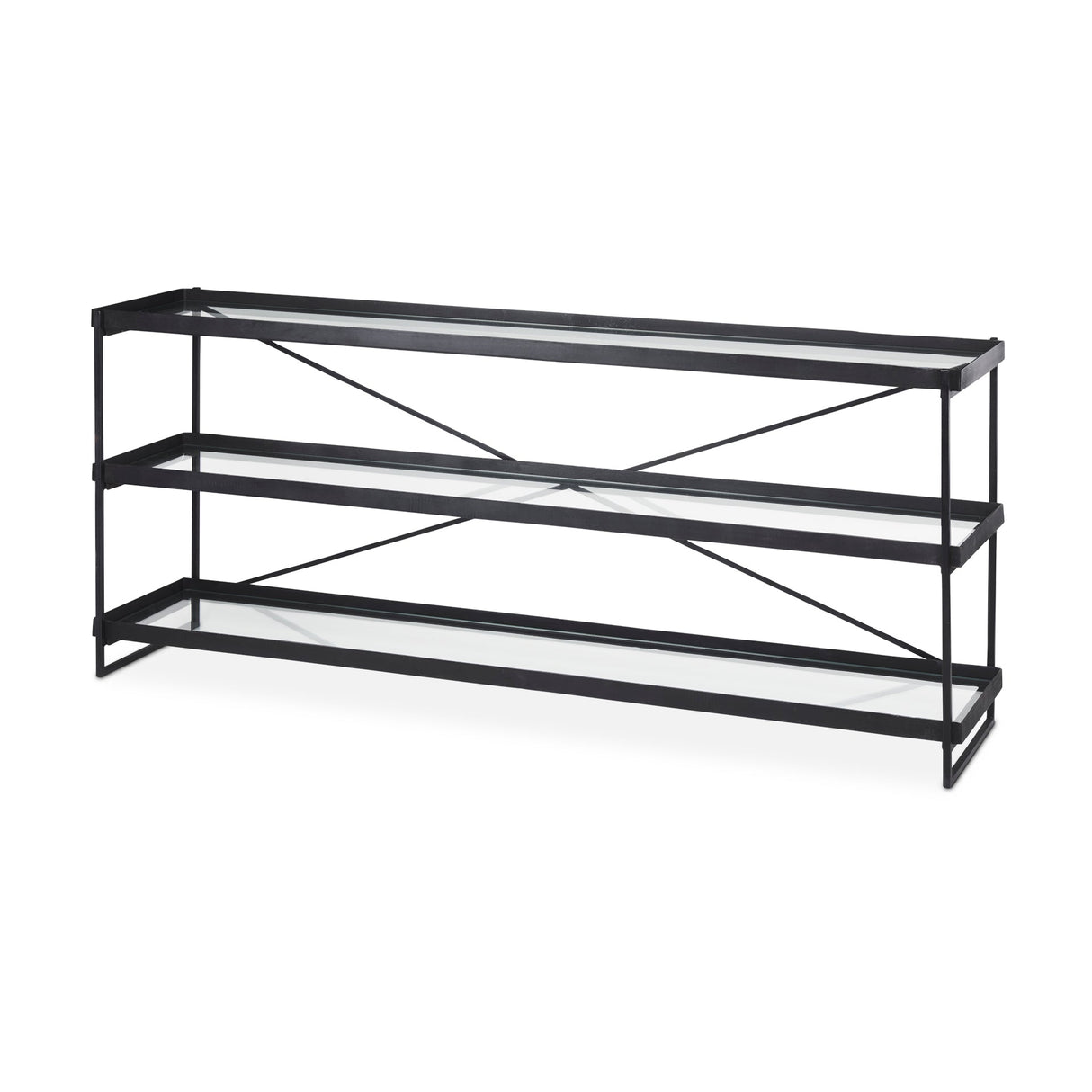 Trey 72.0"L x 16.0"W x 30.0"H Black Metal W/Glass Console Table by Mercana at Eve Furniture
