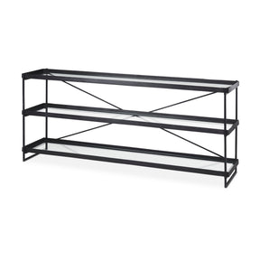 Trey 72.0"L x 16.0"W x 30.0"H Black Metal W/Glass Console Table by Mercana at Eve Furniture