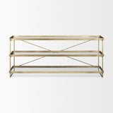 Trey 72.0L x 16.0W x 30.0H Gold Metal W/Glass Console Table by Mercana at Eve Furniture