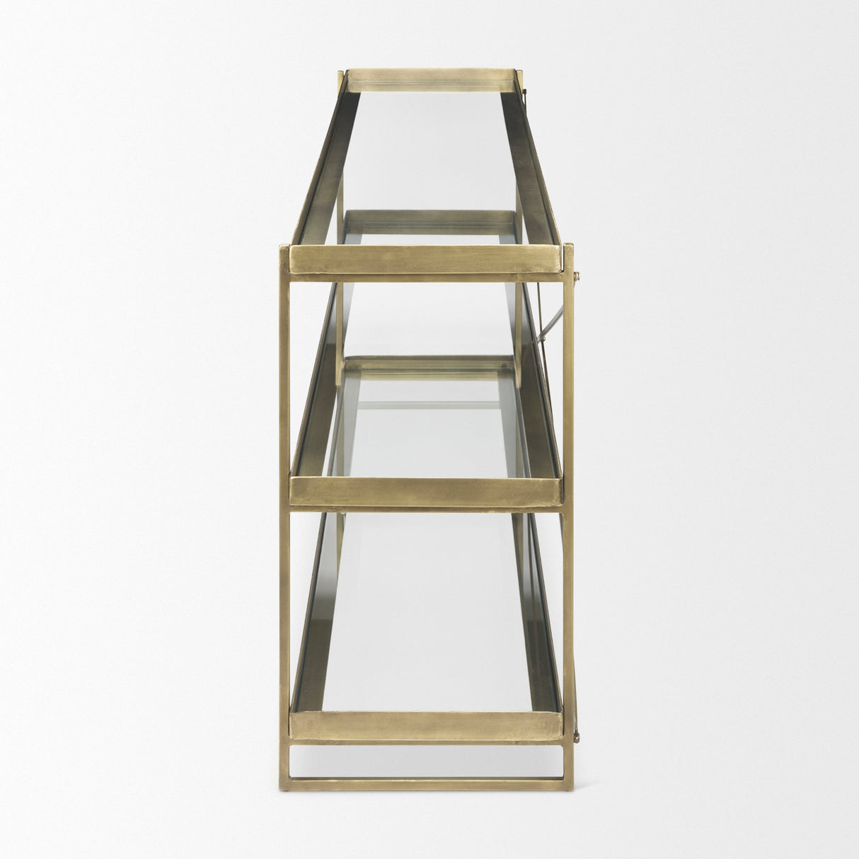 Trey 72.0L x 16.0W x 30.0H Gold Metal W/Glass Console Table by Mercana at Eve Furniture