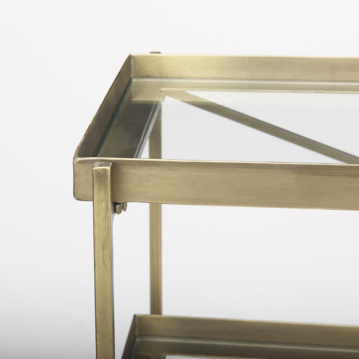 Trey 72.0L x 16.0W x 30.0H Gold Metal W/Glass Console Table by Mercana at Eve Furniture