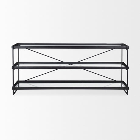 Trey Black Metal W/Glass Console Table by Mercana at Eve Furniture