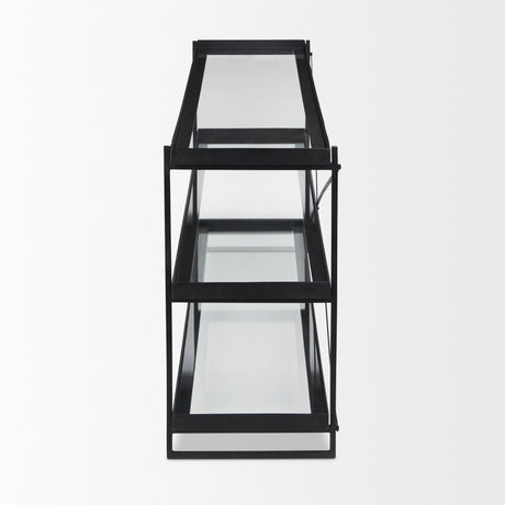 Trey Black Metal W/Glass Console Table by Mercana at Eve Furniture