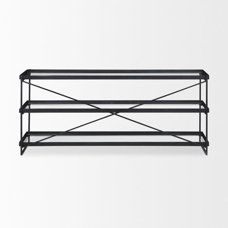 Trey Black Metal W/Glass Console Table by Mercana at Eve Furniture