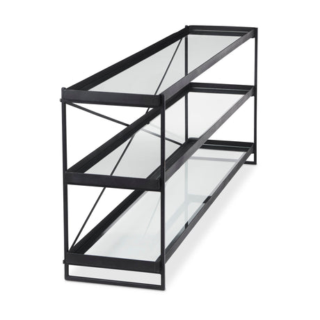 Trey Black Metal W/Glass Console Table by Mercana at Eve Furniture