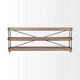 Trey I 80L x 16W Brown Wood and Black Iron Console Table by Mercana at Eve Furniture