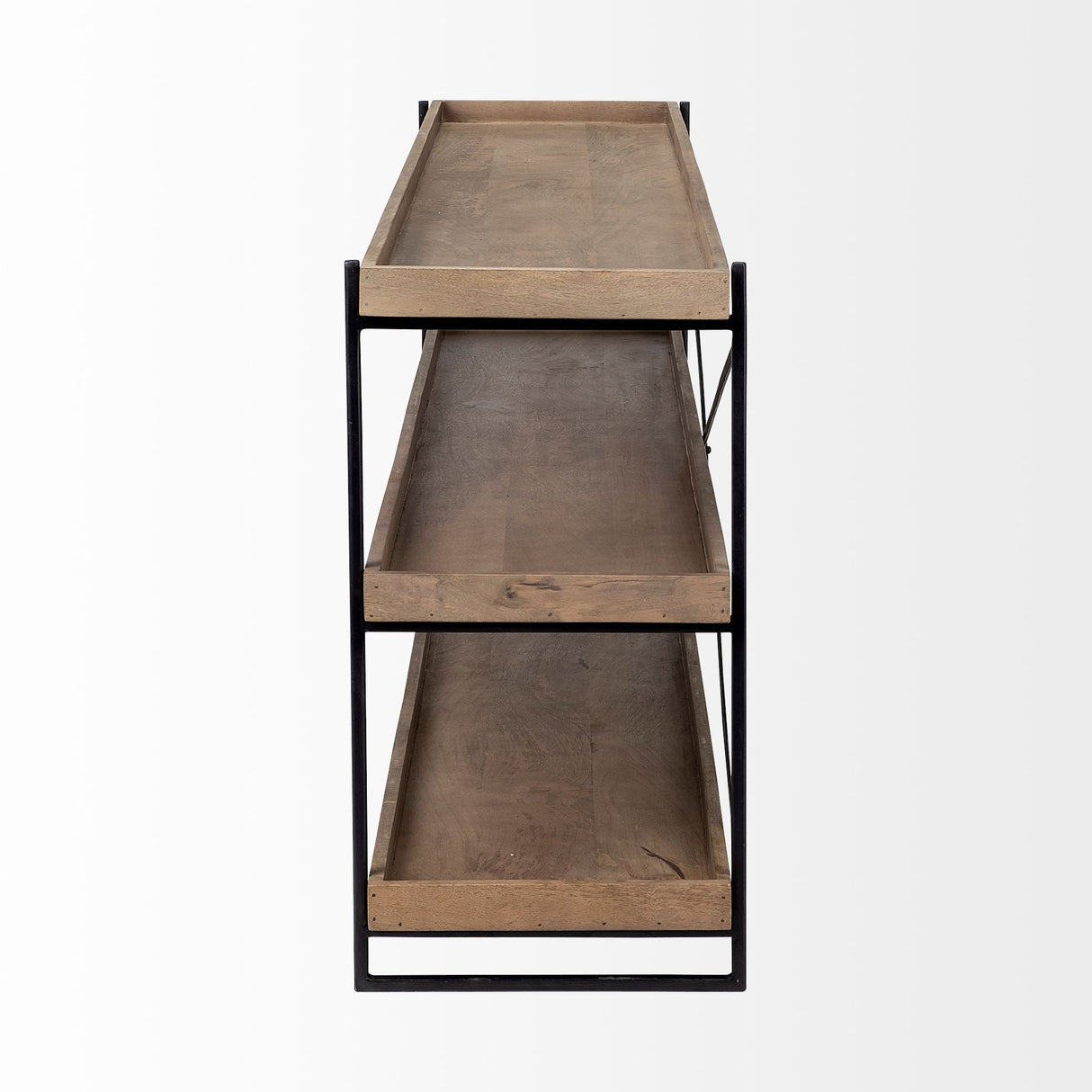Trey I 80L x 16W Brown Wood and Black Iron Console Table by Mercana at Eve Furniture