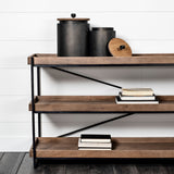 Trey I 80L x 16W Brown Wood and Black Iron Console Table by Mercana at Eve Furniture