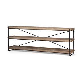 Trey I 80L x 16W Brown Wood and Black Iron Console Table by Mercana at Eve Furniture