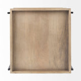 Trey III 20" x 26" Square Medium Brown Wooden Three-Tiered Black Iron Frame End/Side Table by Mercana at Eve Furniture