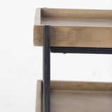 Trey III 20" x 26" Square Medium Brown Wooden Three-Tiered Black Iron Frame End/Side Table by Mercana at Eve Furniture