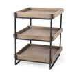 Trey III 20" x 26" Square Medium Brown Wooden Three-Tiered Black Iron Frame End/Side Table by Mercana at Eve Furniture