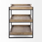 Trey III Square Medium Brown Wooden Three-Tiered Black Iron Frame End/Side Table by Mercana at Eve Furniture