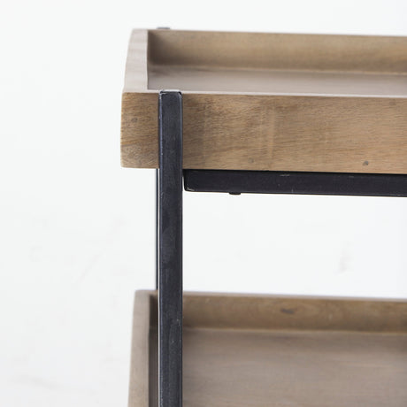 Trey III Square Medium Brown Wooden Three-Tiered Black Iron Frame End/Side Table by Mercana at Eve Furniture