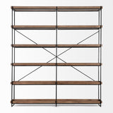 Trey IV Medium Brown Wood and Iron Five Tray Shelf Shelving Unit by Mercana at Eve Furniture