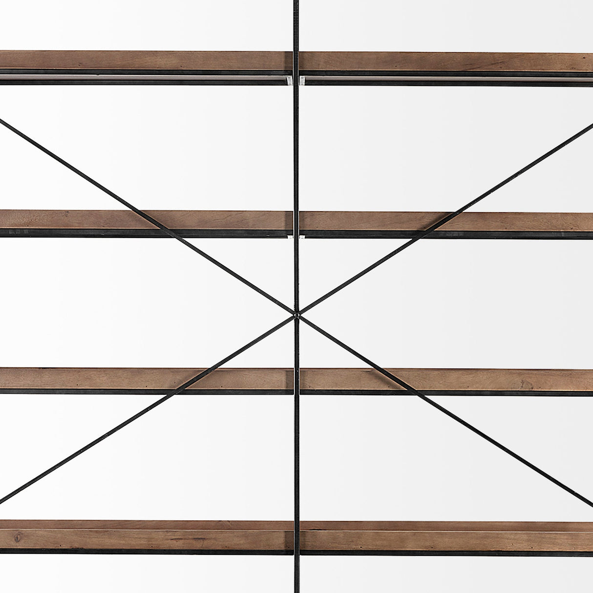 Trey IV Medium Brown Wood and Iron Five Tray Shelf Shelving Unit by Mercana at Eve Furniture