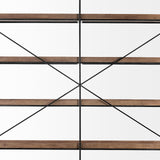 Trey IV Medium Brown Wood and Iron Five Tray Shelf Shelving Unit by Mercana at Eve Furniture