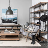 Trey IV Medium Brown Wood and Iron Five Tray Shelf Shelving Unit by Mercana at Eve Furniture