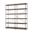 Trey IV Medium Brown Wood and Iron Five Tray Shelf Shelving Unit by Mercana at Eve Furniture