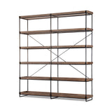 Trey IV Medium Brown Wood and Iron Five Tray Shelf Shelving Unit by Mercana at Eve Furniture