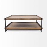Trey Rectangular Brown Solid Wood Top Table Black Metal Frame Two-Tier Coffee Table by Mercana at Eve Furniture