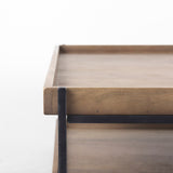 Trey Rectangular Brown Solid Wood Top Table Black Metal Frame Two-Tier Coffee Table by Mercana at Eve Furniture