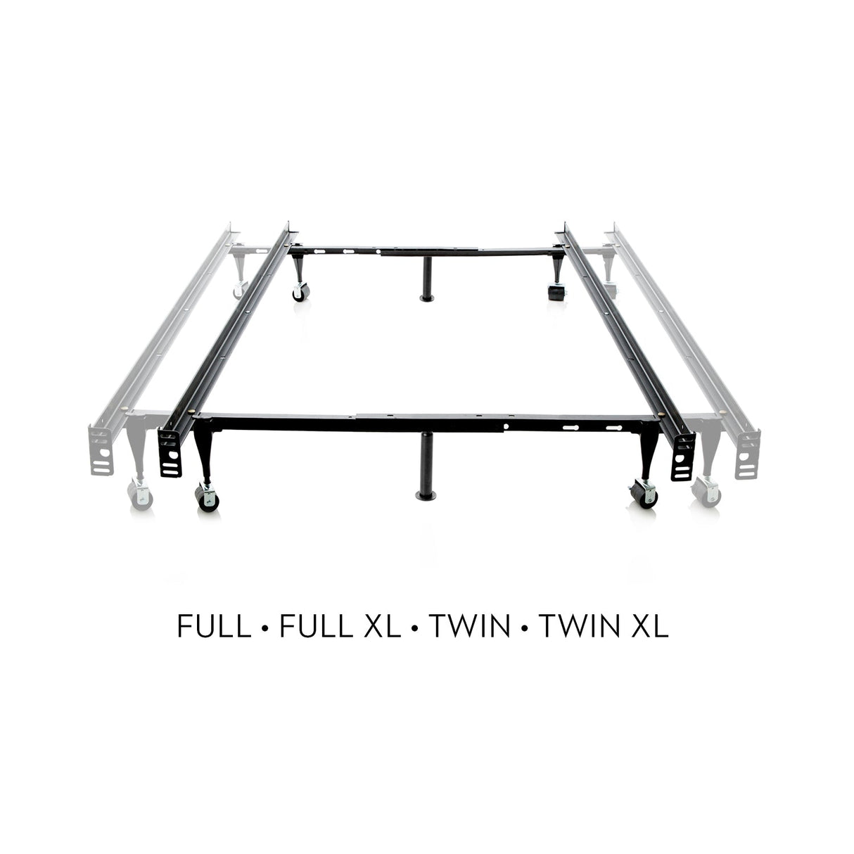 Tri-Support Black Twin/Full Adjustable Bed Frame w/ Rug Rollers by Malouf at Eve Furniture