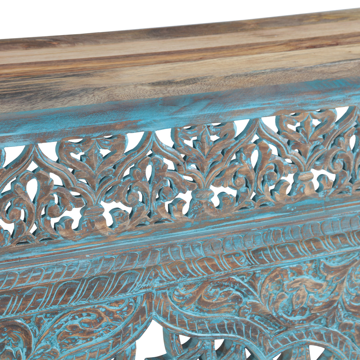 Tribal 59" Carved Wood Console Table in Teal by Home Trends & Design at Eve Furniture