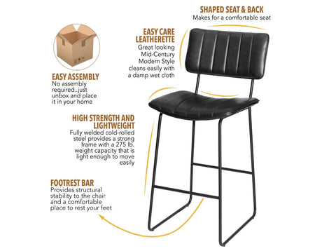Tribeca Black 30″ Commercial Grade Bar Stool by Steve Silver at Eve Furniture