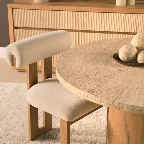 Tribeca Curve Open Back Cream Chenille Tripod Frame Dining Chair, Set of 2 by Mercana at Eve Furniture
