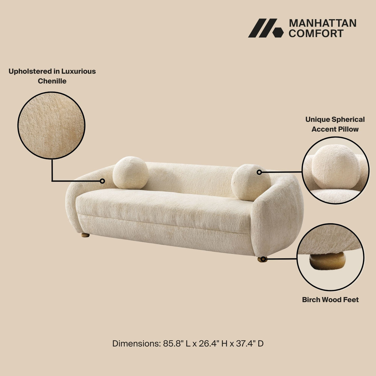 Tribeca Sofa and Accent Chair in Cream (set of 2) by Manhattan Comfort at Eve Furniture