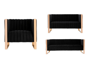 Trillium 3 Piece - Sofa, Loveseat and Armchair Set in Black and Gold by Manhattan Comfort at Eve Furniture