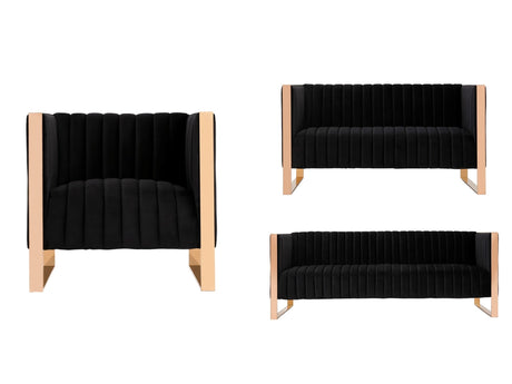 Trillium 3 Piece - Sofa, Loveseat and Armchair Set in Black and Gold by Manhattan Comfort at Eve Furniture