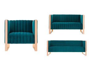Trillium 3 Piece - Sofa, Loveseat and Armchair Set in Teal and Gold by Manhattan Comfort at Eve Furniture