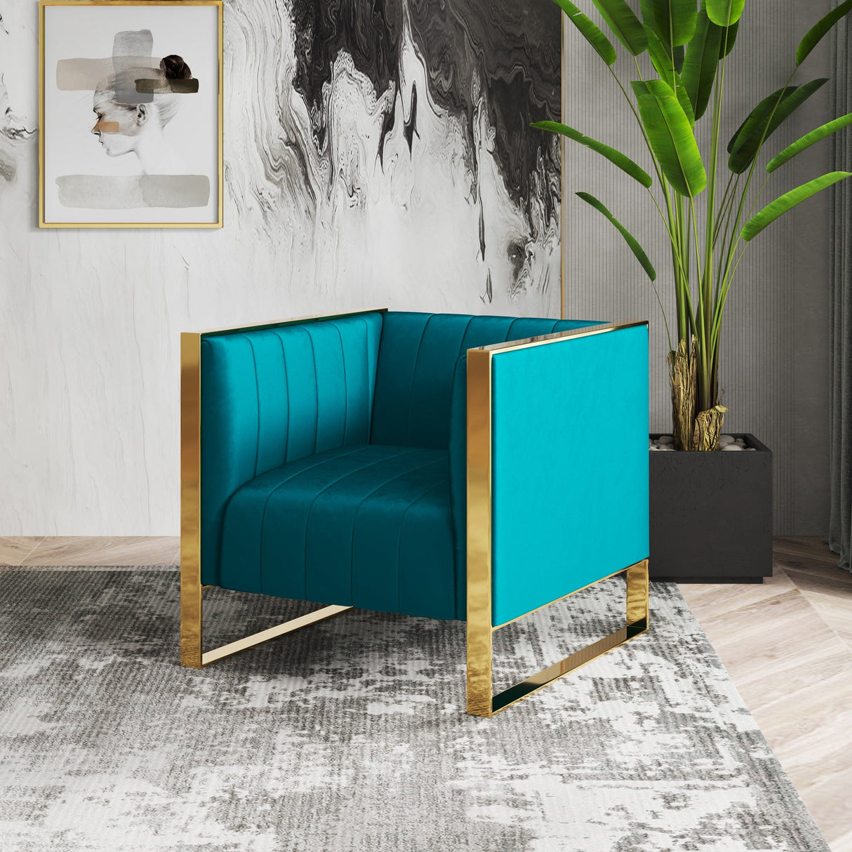 Trillium Accent Chair in Teal and Gold by Manhattan Comfort at Eve Furniture