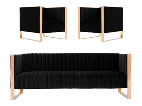 Trillium Sofa and Armchair in Black and Gold (set of 3) by Manhattan Comfort at Eve Furniture