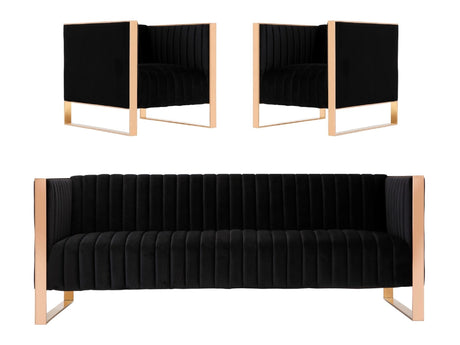 Trillium Sofa and Armchair in Black and Gold (set of 3) by Manhattan Comfort at Eve Furniture