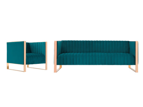 Trillium Sofa and Armchair in Teal and Gold (set of 2) by Manhattan Comfort at Eve Furniture