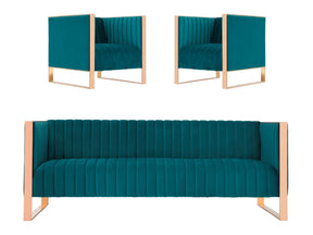 Trillium Sofa and Armchair in Teal and Gold (set of 3) by Manhattan Comfort at Eve Furniture